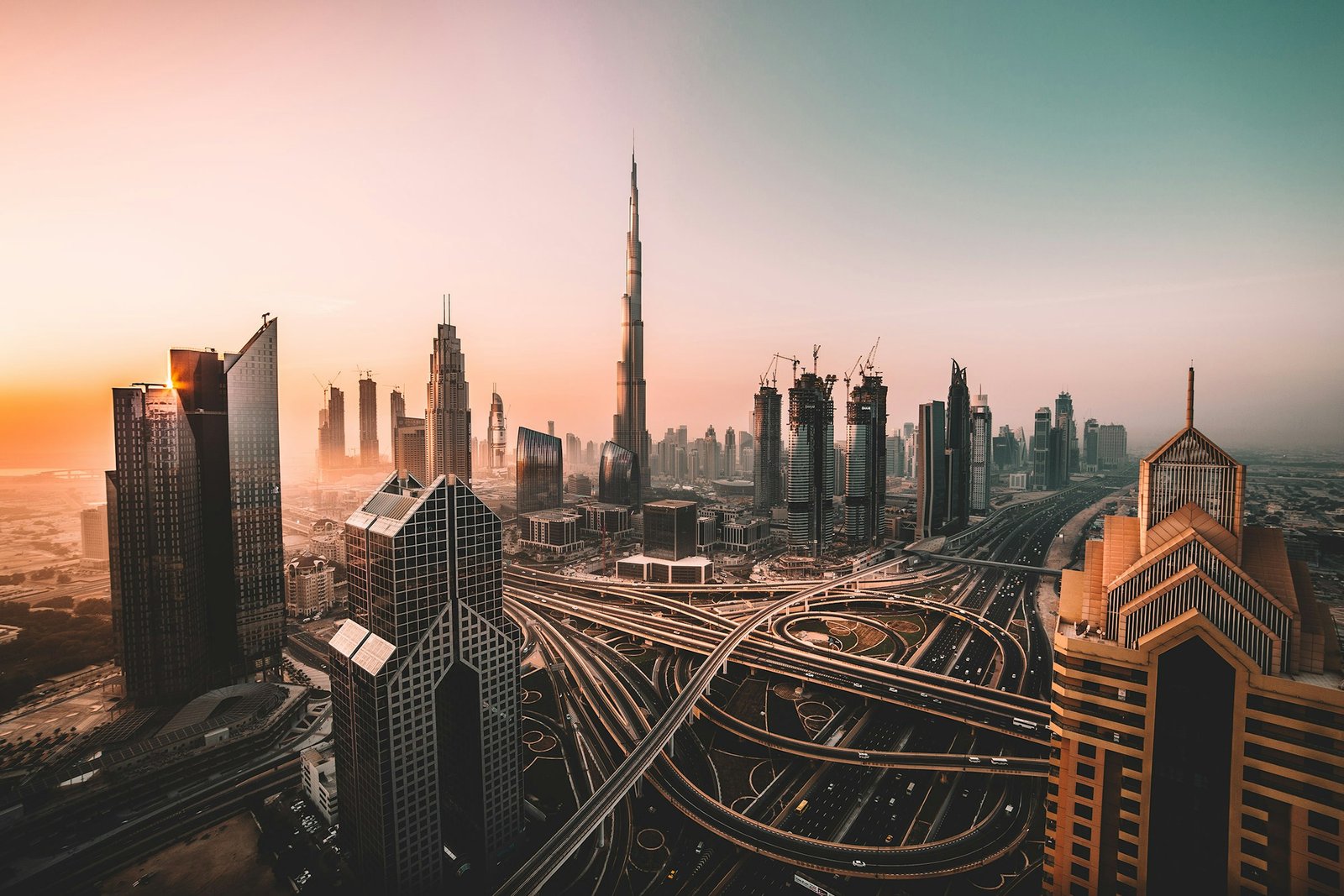 Dubai skyline in warm evening light